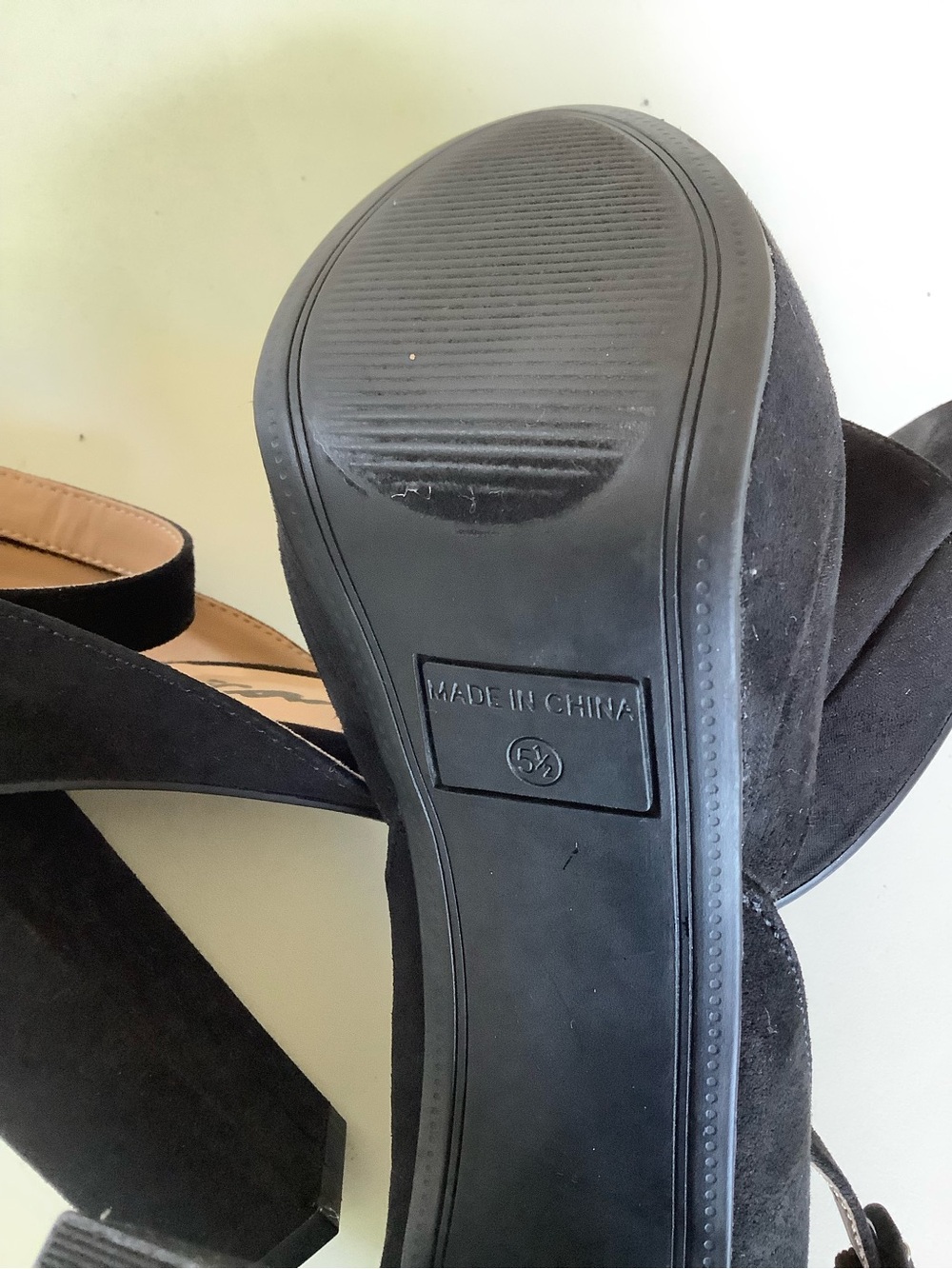 American Eagle Black Suede Platform Peep-Toe Heels with Ankle Buckle 5.5 - Picture 5 of 7